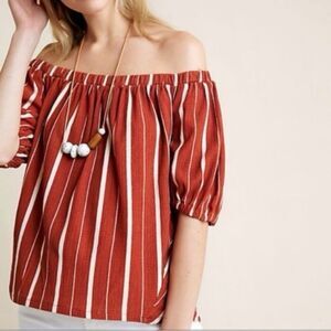 Anthropologie Elodie Off The Shoulder Top Terracotta Stripe XXS Blouse Shirt B14